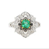 0.48 Carat Cushion Cut Emerald with Black and White Diamonds 14k White Gold Ring