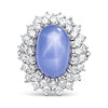 Saphir étoilé lavande bleu de 16,30 carats non chauffé serti dans une Bague en platine et or 18K