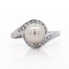 8.5mm White Pearl and Round Diamond Bypass Platinum Ring