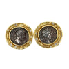 Ancient Greek Coin & Round Cut Diamond Bezel Set in 22K Yellow Gold Earrings