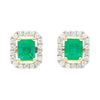 Boucles d'oreilles clous halo en émeraude naturelle et diamants en or blanc 18 carats