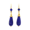Vintage Retro Lapis Lazuli 18K Gold Drop Earrings