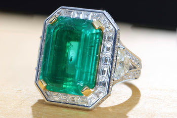 AGL Certified 15.78 Carat No Oil Emerald and Half Moon Cut Diamond Ring – Assay Jewelers