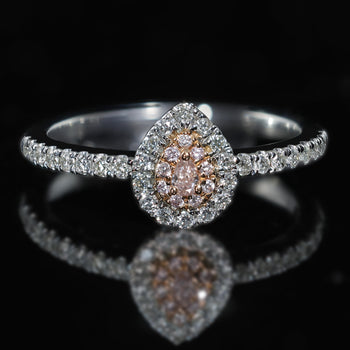 0.03 Carat Fancy Pink Pear Diamond Double Halo in 18K White Gold Statement Ring – Assay Jewelers