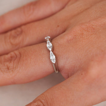 0.30 Carat Marquise Cut Diamond in Platinum Three Stone Wedding Band Ring – Assay Jewelers