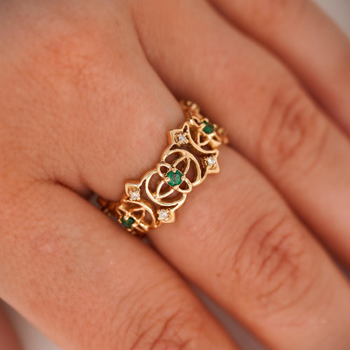 0.50 Carat Emerald & Diamond 14K Gold Open Geometric Band Ring