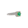 0.61 Carat Emerald & Diamond Square Shape Ring in 14K White Gold Size 6.5