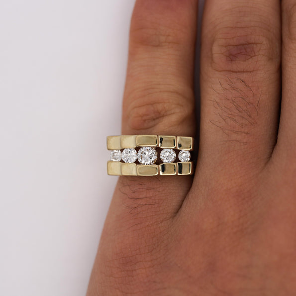 0.8 Carat Round F-G/SI1SI2 Channel Set Diamond in 14K Yellow Gold Statement Ring