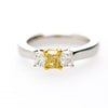 0.87 Carat Yellow and White Diamond Princess Cut 18K 3 Stone Ring