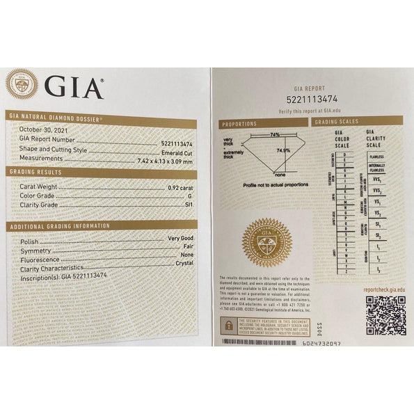 0,92 carat, Bague de fiançailles en diamant taille émeraude certifié GIA avec saphirs bleus