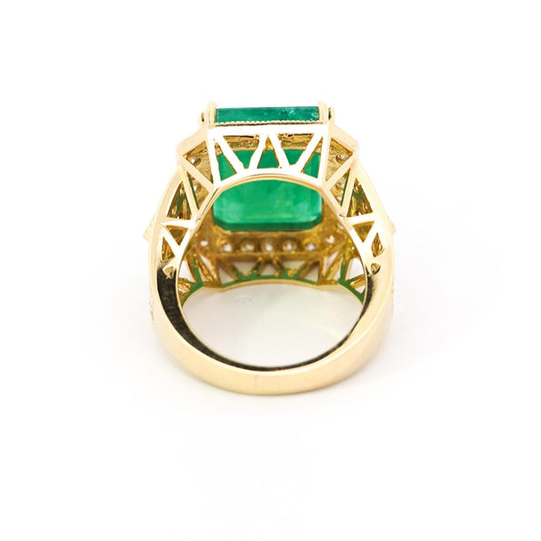 10 Carat Colombian Emerald & Diamond Halo Split Shank in 18K Gold Statement Ring