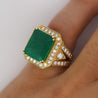 10 Carat Colombian Emerald & Diamond Halo Split Shank in 18K Gold Statement Ring