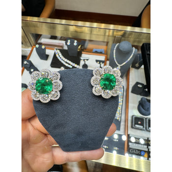 10 Carat Colombian Emerald GRS Certified Cushion Cut Diamond Earrings – Assay Jewelers
