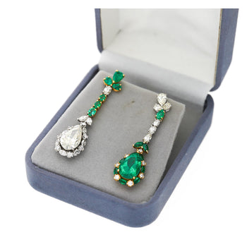Boucles d’oreilles pendantes miroir en or 18K avec émeraudes naturelles et diamants, 10 carats – Assay Jewelers