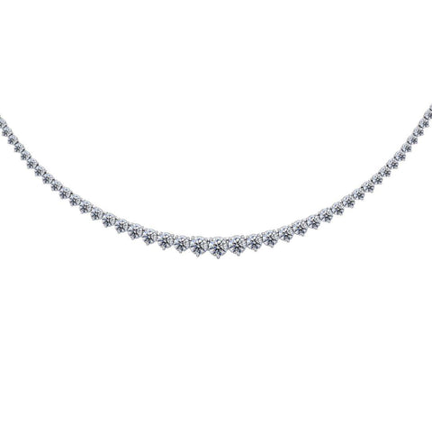 10 Carat Total Diamond 14K White Gold Graduating Riviera Tennis Necklace