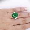 10.91 Carat Oval Jadeite Jade & Baguette Diamond Platinum Filigree Ring