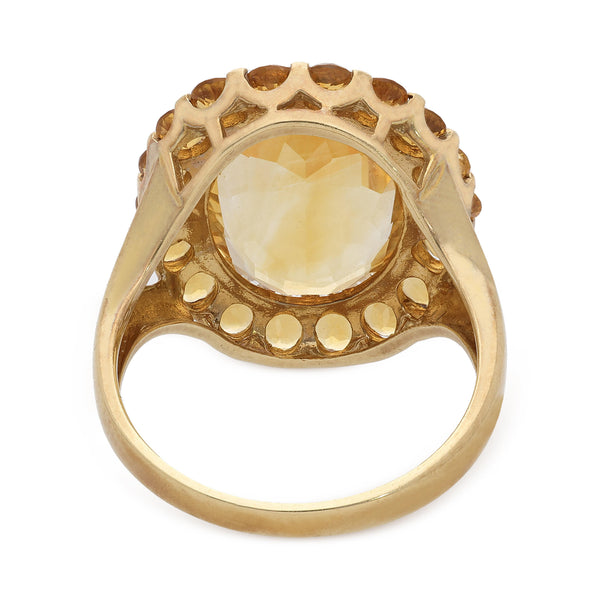 11 Carat Oval Citrine & Round Citrine Halo 14K Yellow Gold Vintage Cocktail Ring