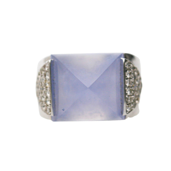 11.97 Carat Sugarloaf Lavender Blue Chalcedony 18K White Gold Ring