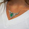 11ct Cabochon Drop Emerald Diamond Floral Platinum Necklace