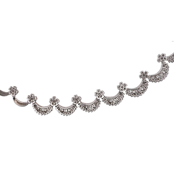 12 Carat Baguette Round Cut Diamond Floral Fan 18K White Gold Choker Necklace