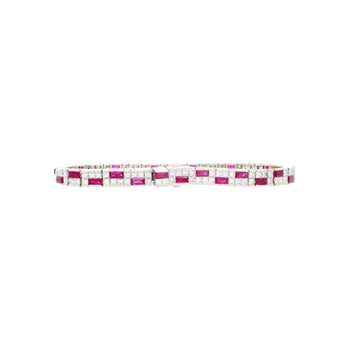 12 Carat Channel Set Art Deco Style Ruby & Diamond Bracelet in 18k White Gold – Assay Jewelers