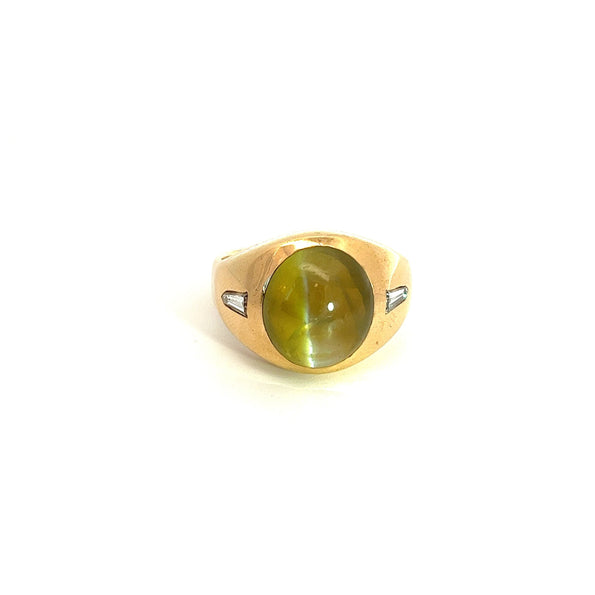 12 Carat Chrysoberyl Cat's Eye Men's Ring with Baguette Diamonds