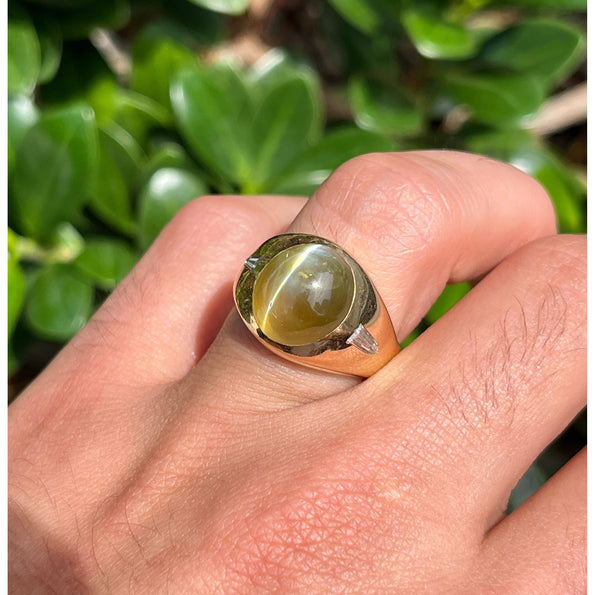 12 Carat Chrysoberyl Cat's Eye Men's Ring with Baguette Diamonds