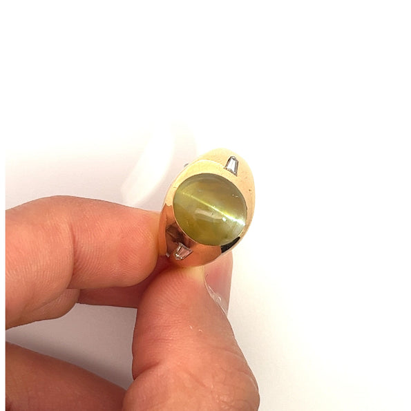 12 Carat Chrysoberyl Cat's Eye Men's Ring with Baguette Diamonds