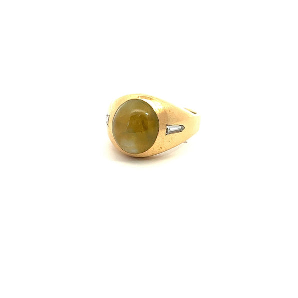 12 Carat Chrysoberyl Cat's Eye Men's Ring with Baguette Diamonds