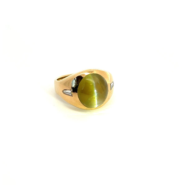 12 Carat Chrysoberyl Cat's Eye Men's Ring with Baguette Diamonds