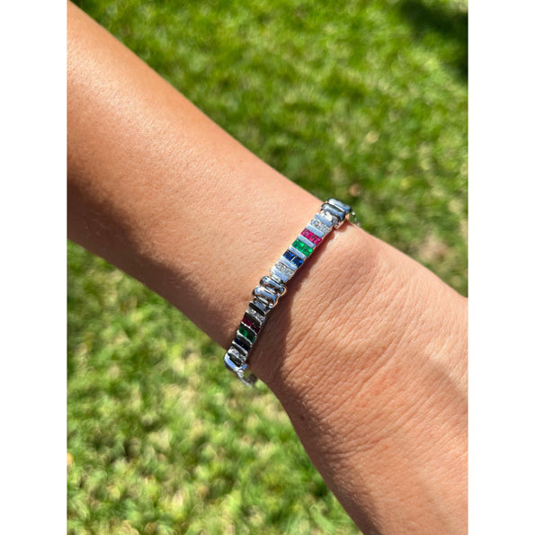 12 carat Diamond, Ruby, Emerald and Sapphire 18K White Gold Bracelet