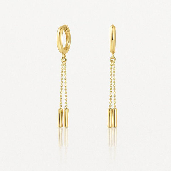 14K Gold Ball Chain Dangling Drop Huggie Hoop Earrings
