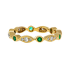 14K Gold Emerald and Lab Diamond Bezel Stacking 3MM Band Wave Ring