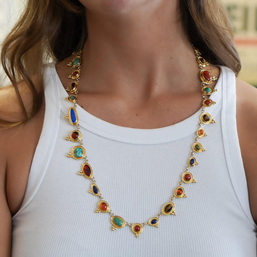 14K Gold Multi-Gemstone 24 Inch Necklace Cats-Eye