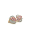 14K Gold Pink Sapphire and Diamond Heart Shaped Cluster Clip On Earrings