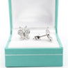 14K Solid White Gold Natural Diamond Cluster Butterfly Stud Earring