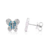 14K White Gold Butterfly Motif Blue & White Diamond Pave Stud Earring