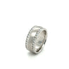 14K White Gold Double Row Diamond Band With Brushed Matte Finish Center