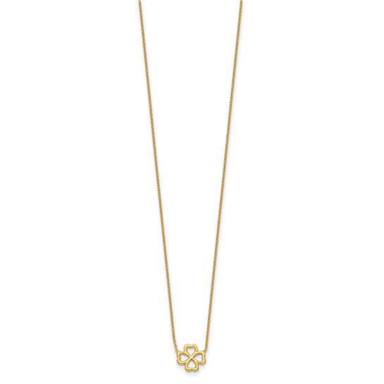 14K Yellow Gold Four Heart Clover Pendant Necklace