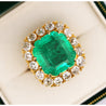 14.51 Carat Insignificant Oil Colombian Emerald & Old Euro Cut Diamond Halo Ring