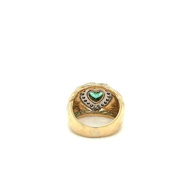14K Gold Heart Shape Emerald and Diamond Pinky Ring