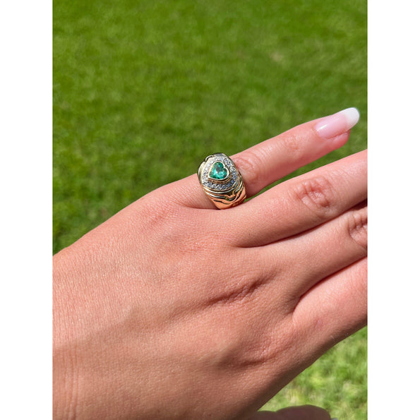 14K Gold Heart Shape Emerald and Diamond Pinky Ring