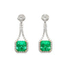 15 Carat Colombian Minor Oil Emerald & Diamond Dangle Earrings in 18K White Gold