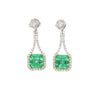 15 Carat Colombian Minor Oil Emerald & Diamond Dangle Earrings in 18K White Gold