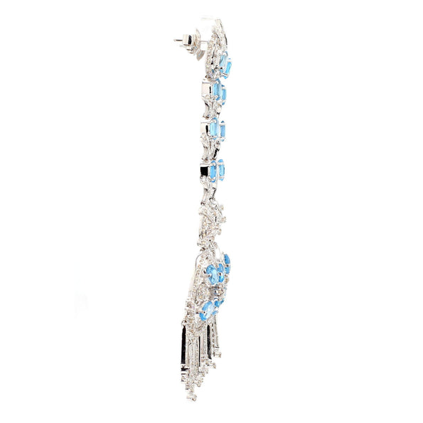 15 Carat Oval Aquamarine & Diamond 18K White Gold Retro Dangle Earrings