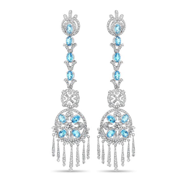 15 Carat Oval Aquamarine & Diamond 18K White Gold Retro Dangle Earrings