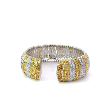 15 Carat Yellow & White Round Cut Diamond in 18K Cuff Bangle Bracelet – Assay Jewelers