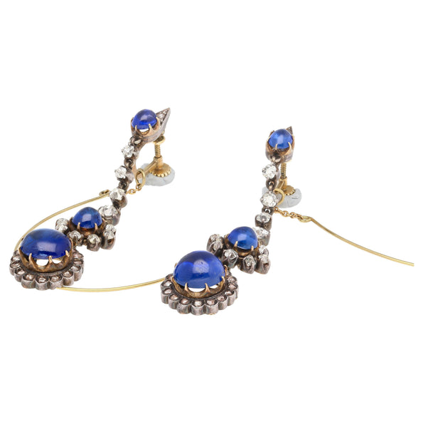 ~16 carats Boucles d'oreilles en or 14K avec saphir de Birmanie taille cabochon certifié AGL et diamants