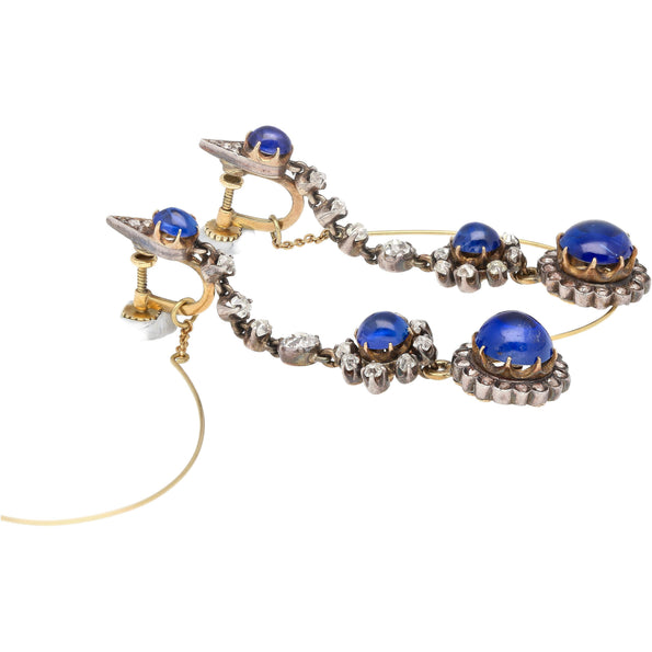 ~16 carats Saphir de Birmanie taille cabochon, certifié AGL, boucles d'oreilles en diamant 14K
