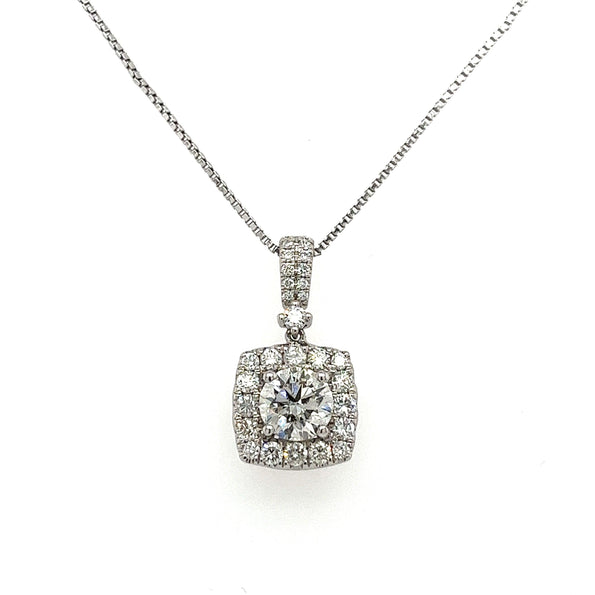 Collier pendentif en or 18K avec diamant cultivé en laboratoire rond de 1 ct et halo de diamants